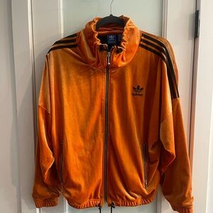 Adidas original soft velvet, orange track jacket. Size US: M UK:14